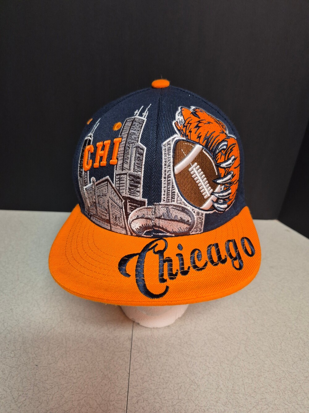 Chicago Snapback Baseball Hat Navy Orange Embroidered Logo